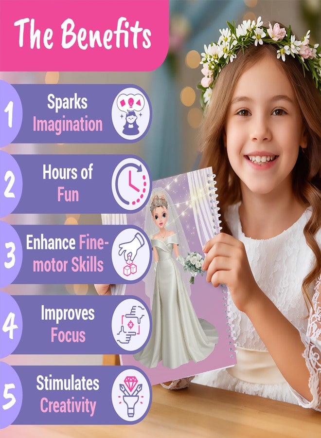 BSCOOL Wedding Sticker Dress Up, Coloring Book with Dress Design Activities.Fashion Design Sketchbook for Kids 5 and up. Little Designer Creativity Book. Christmas Gift for Girls - Image 3
